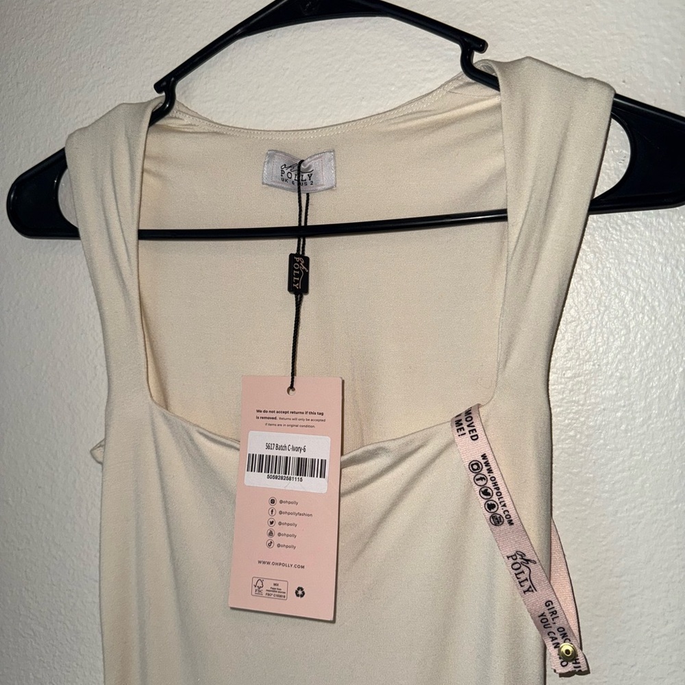 Oh Polly! Square neck midi dress in Ivory size 2 - Picture 2 of 8